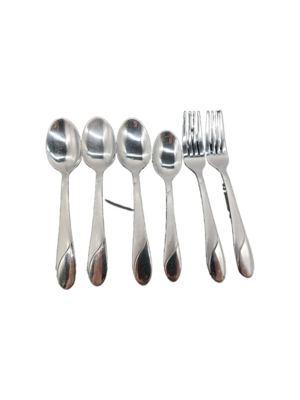 Cambridge Swirl Sand Stainless Flatware Glossy Frosted Spoons Forks Set Of 6